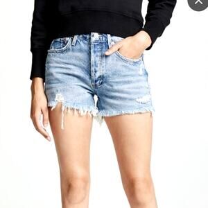 Agolde Parker Vintage Frayed-Hem button fly distressed Denim Shorts size 24